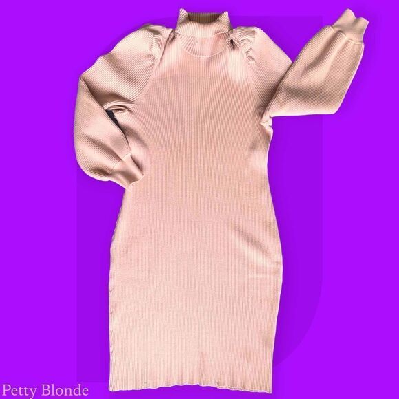 Puff Sleeve Ribbed Sweater Dress Womens Size 2X Pink Knit Long Sleeve JustFab - Picture 8 of 14